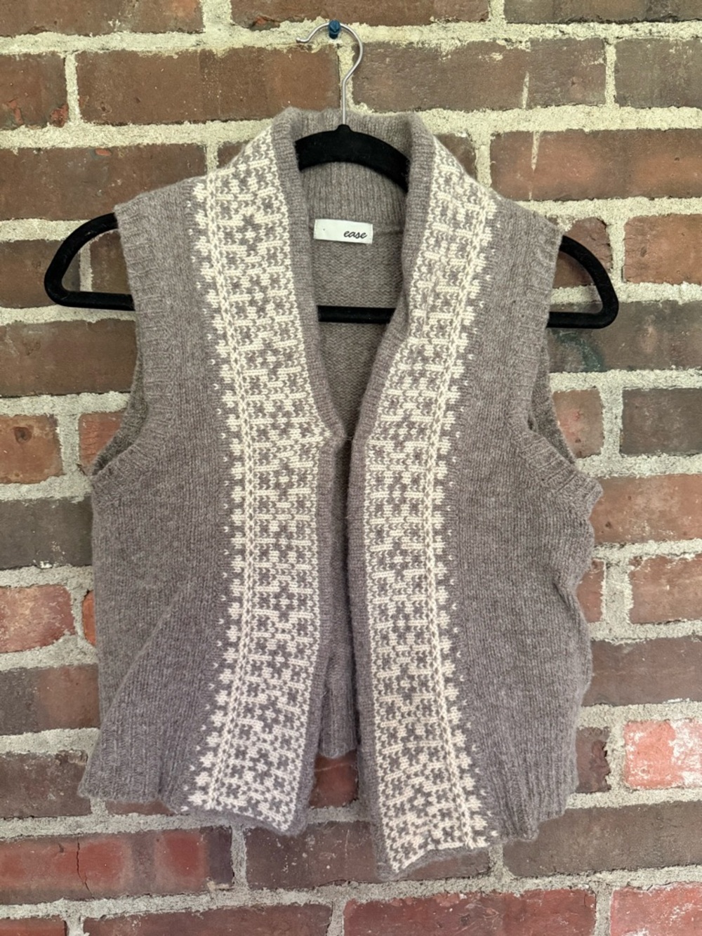 Knit Sleeveless Cardigan Vest - Fair Isle Taupe with Cream Trim